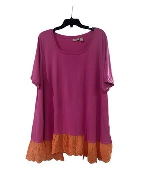 LOGO by Lori Goldstein Pink Tunic with Orange Eyelet Hem